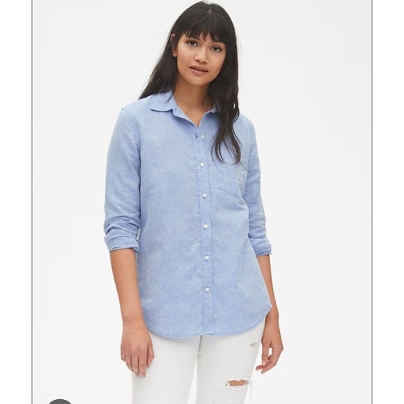 GAP women's 100% linen blue breathable spring summer boyfriend fit shirt M - Picture 1 of 8